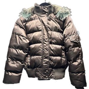 WOMEN’S PUFFER BOMBER JACKET W/HOOD | BROWN | SZ M |